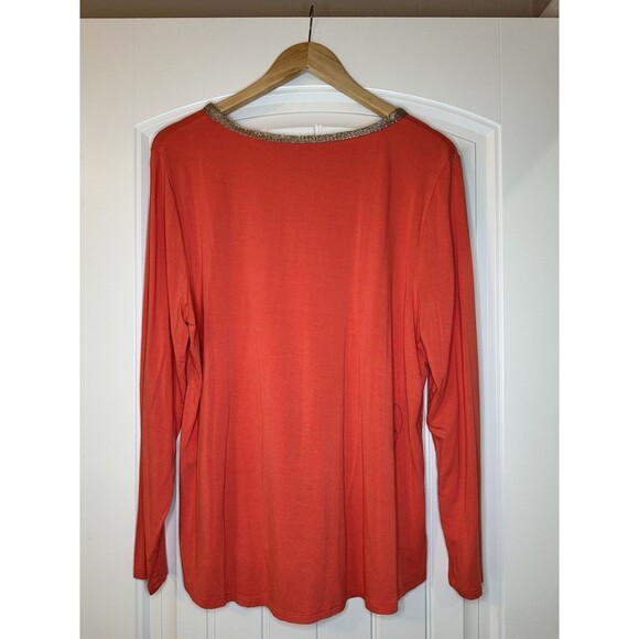 Chico’s Womens Burnt Orange 3/4 Sleeve Tunic Gold Details Size 3 - Picture 3 of 8